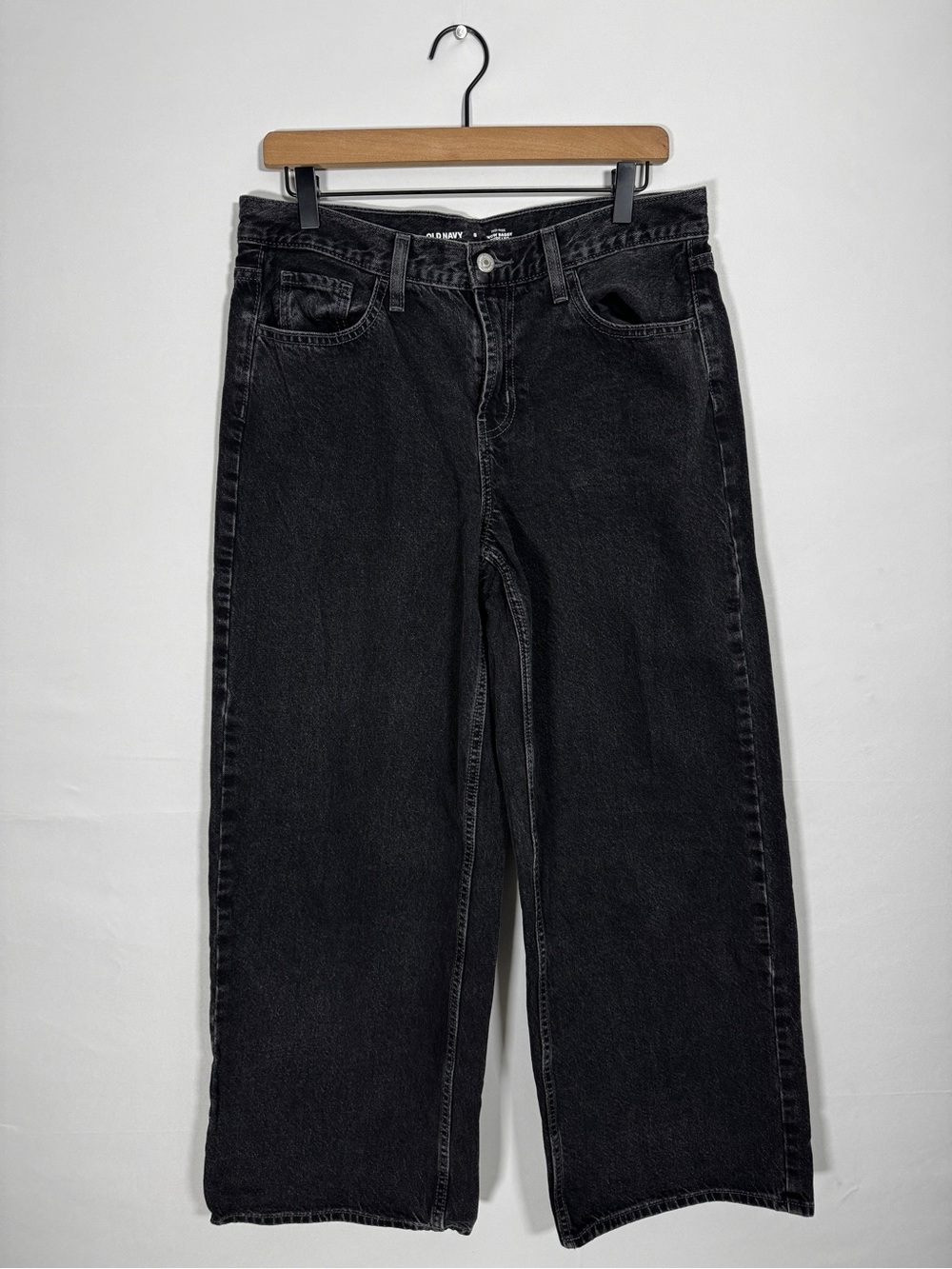 WJ19 {Old Navy} "Mid Rise Wow Baggy Wide Leg" Black Relaxed Loose Denim Jeans